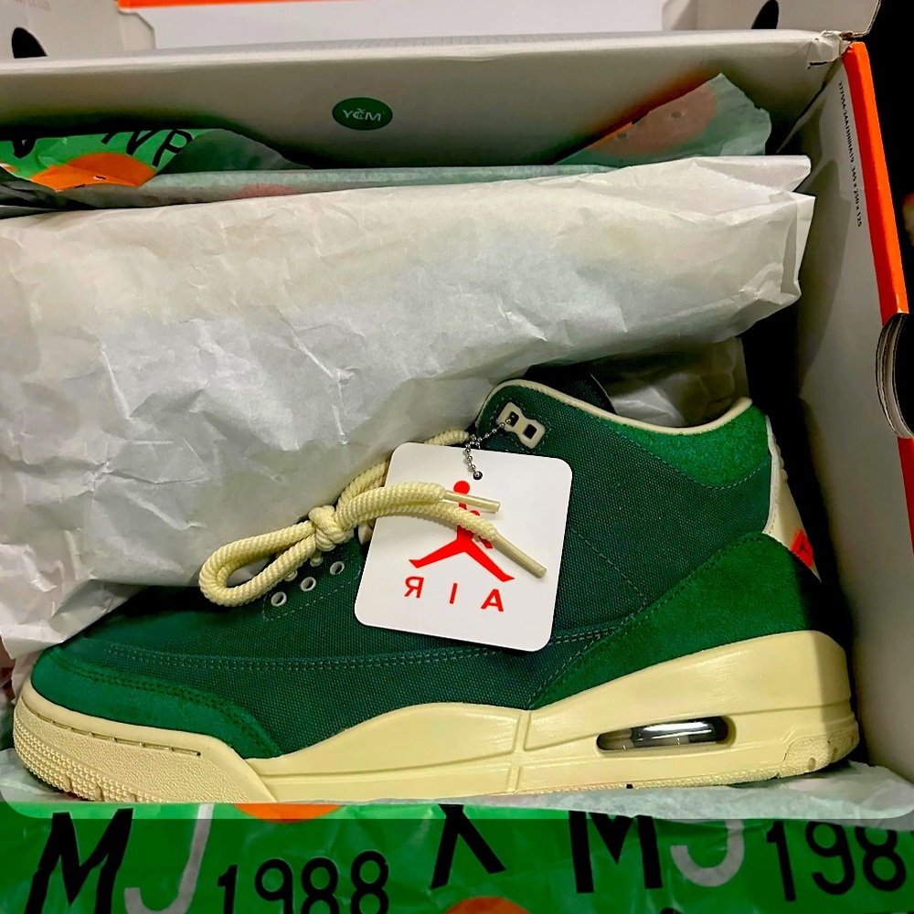 Air Jordan Green and Cream High-Top Sneakers